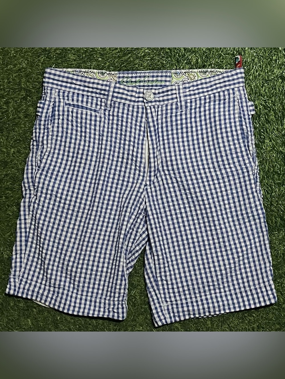 Robert Graham Shorts Mens 30 Blue Plaid Seersucker Gingham Chino Classic Fit